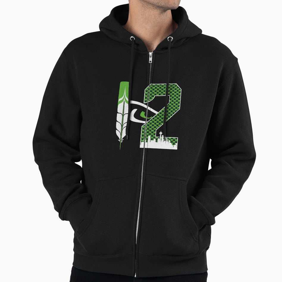 Seattle Twelve Feather Eye Skyline Hoodie - Streetwear Style for Adults - T-Shirt, Sweatshirt, Hoodie