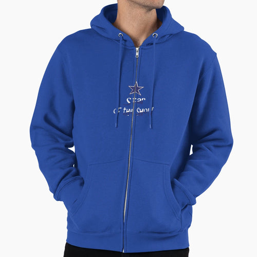Star Show Blue Star And Curved Text Hoodie - Fun Novelty Design for Adults - T-Shirt, Sweatshirt, Hoodie
