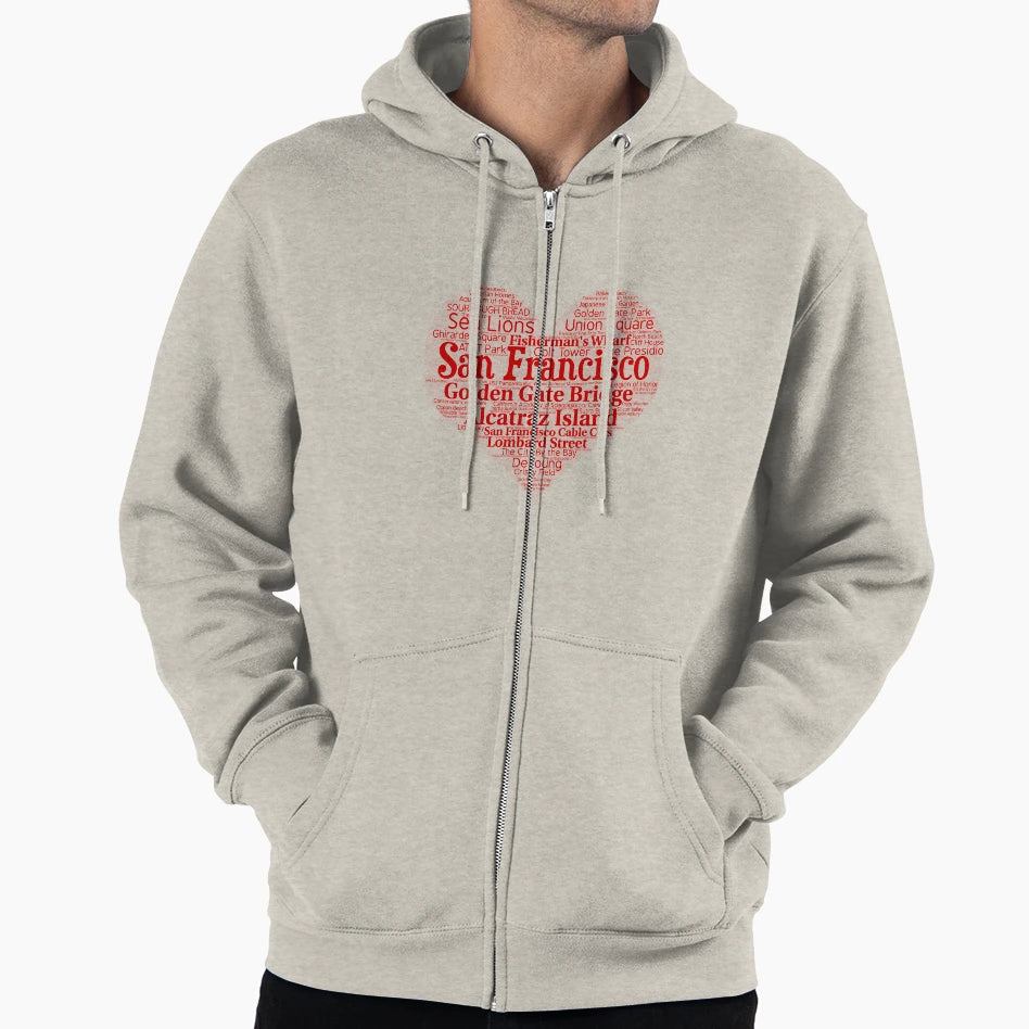 Heart San Francisco Heart Word Cloud Hoodie - Fun Novelty Design Unisex - T-Shirt, Sweatshirt, Hoodie