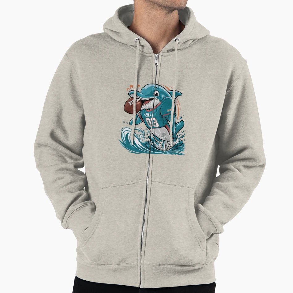 Miami Obj Dolphin Football Cartoon Fan Hoodie - Trendy Graphic for Adults - T-Shirt, Sweatshirt, Hoodie