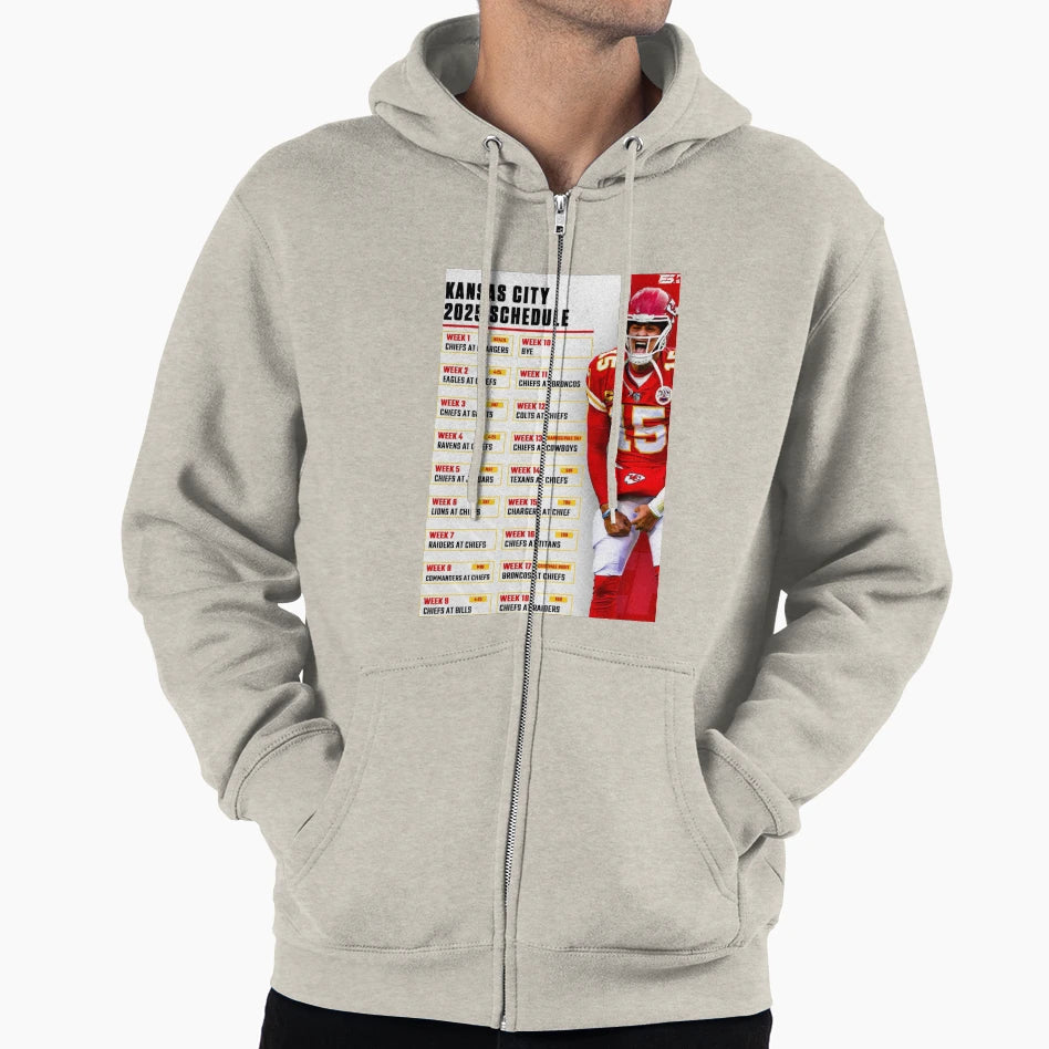 Kansas City Chiefs 2025 Schedule Hoodie - Casual Everyday Wear Men Women - T-Shirt, Sweatshirt, Hoodie