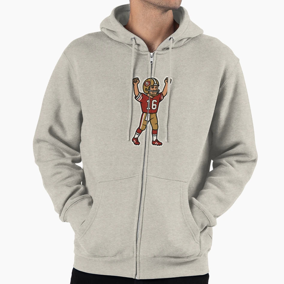 Gridiron Greats Cartoon Tribute Joe Hoodie - Minimalist Print for Adults - T-Shirt, Sweatshirt, Hoodie