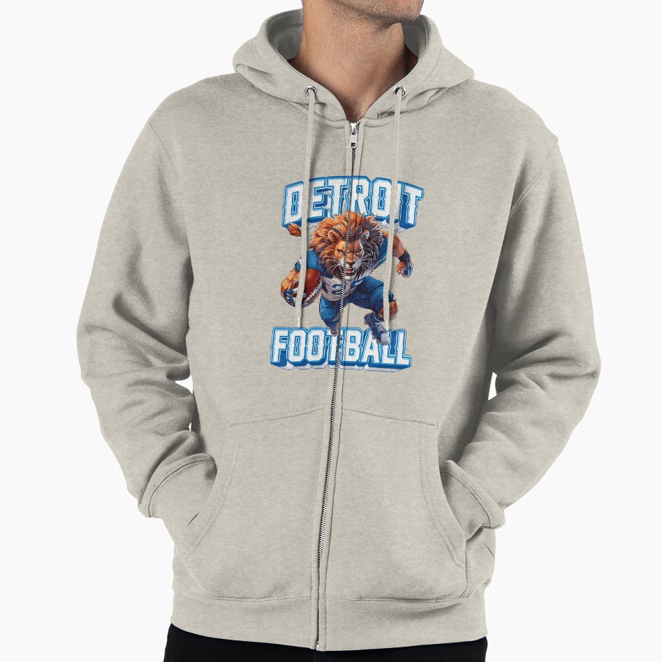 Detroit Football Fierce Lion Mascot Hoodie - Novelty Apparel for Adults - T-Shirt, Sweatshirt, Hoodie