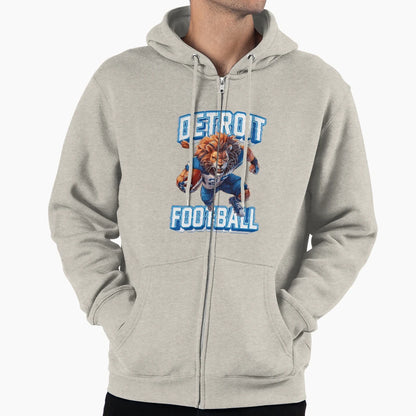 Detroit Football Fierce Lion Mascot Hoodie - Novelty Apparel for Adults - T-Shirt, Sweatshirt, Hoodie