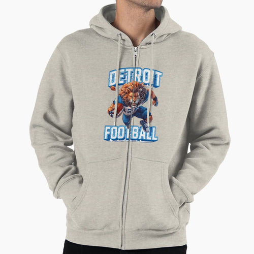 Detroit Football Fierce Lion Mascot Hoodie - Novelty Apparel for Adults - T-Shirt, Sweatshirt, Hoodie